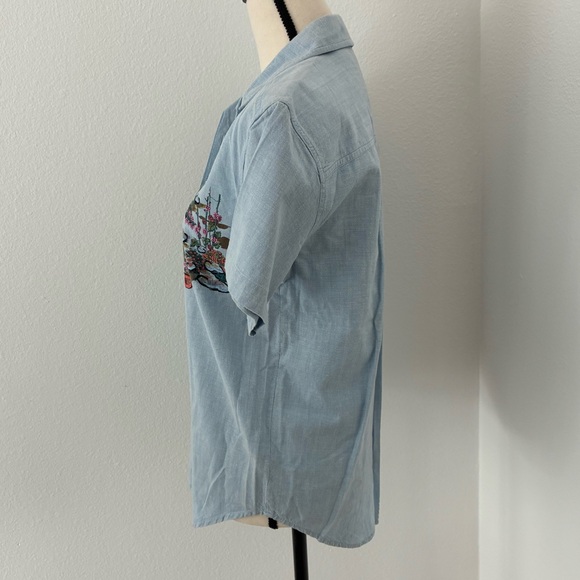 Vintage Victoria Jones Petites Embroidered Garden Short Sleeve Button Down Shirt - Picture 5 of 11